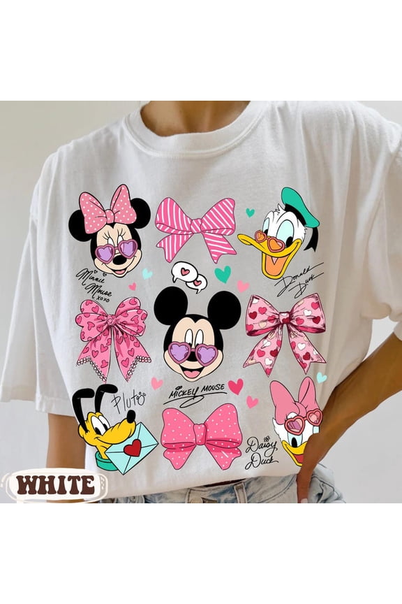Retro Mickey Friends Valentine Bow Love Letter Disney Day Couple T-Shirt All size S-3XL
