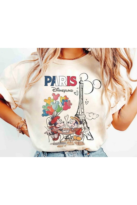 Retro Mickey And Minnie Disneyland Paris T-Shirt, Eiffel Tower Mickey Mouse Shirt, Disney Paris Girl Trip 2025 Tee, Disneyland Vacation Tee, S-5XL Shirt