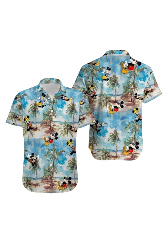 Retro Mickey Mouse Button Up shirt, Disney Family Hawaiian Shirt, Tropical Pattern Beach Shirt, Disneyland Aloha Shirt Men, Summer Gift