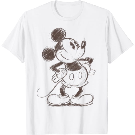 Retro Mickey Mouse Sketch Portrait DTG Print Unisex T-Shirt