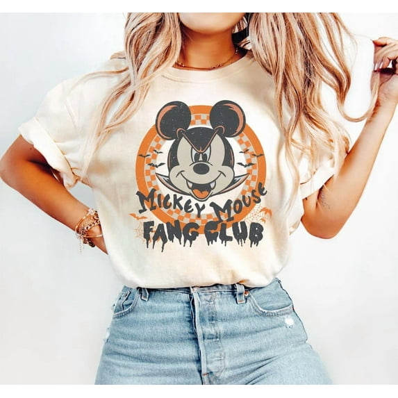 Retro Mickey Vampire Fang Club Disney Shirt, Mickey Not So Scary Party, Disneyland Halloween Family Trip Shirts, Disney Halloween 2025 Shirt ,ivory Color,Size L