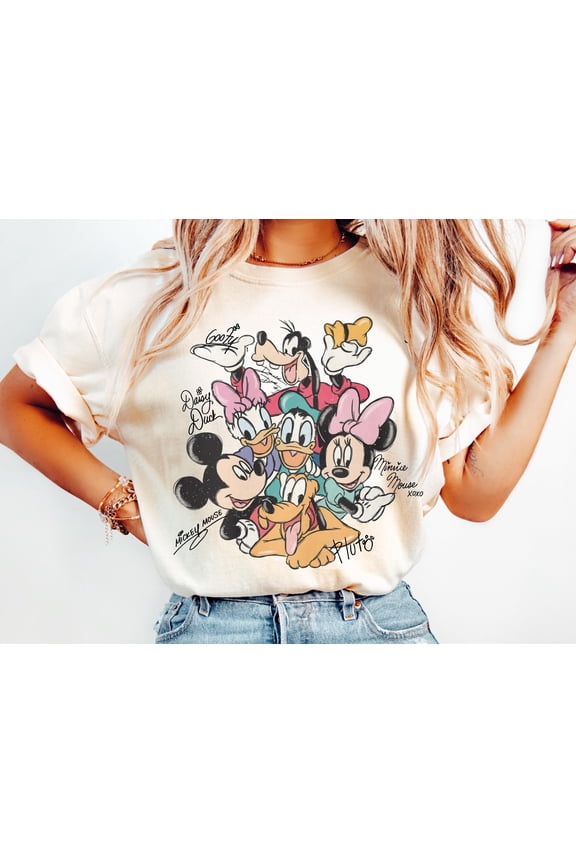 Retro Mickey and Friends Signatures Shirt, Magical Shirt, Characters Tee, Mouse Head Tee, Mickey & Co Gift, Tee