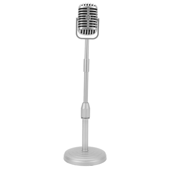 Retro Microphone Props Liftable Realistic Lightweight Fake Vintage Microphone Model for Shooting Cosplay Silver