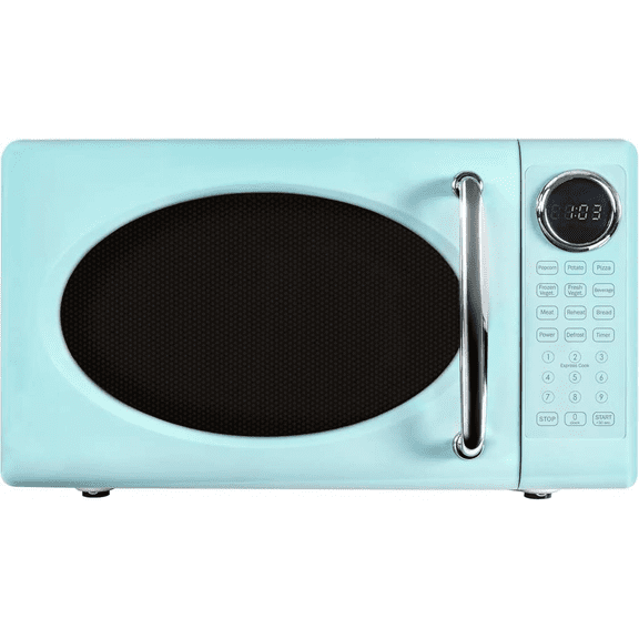 Retro Microwave Oven 0.7 Cu Ft 700 Watt with Glass Turntable Child Safety Lock 8 Auto Cook Programs Digital Clock Aqua Bestseling