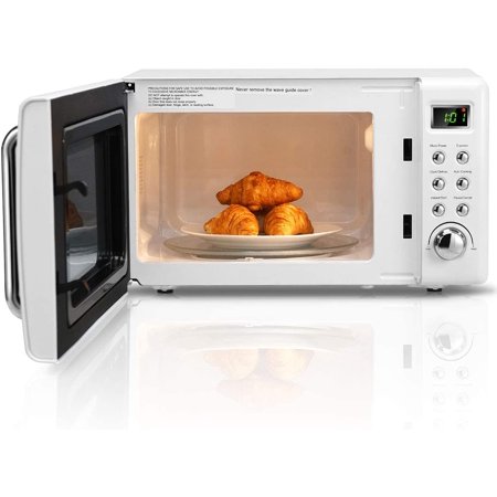 Retro Microwave Oven, 0.7Cu.ft, Countertop 700W Microwaves with Cold Rolled Steel Plate 5 Micro Power Defrost & Auto Cooking Function LED Display Glass Turntable and Viewing Window Child Lock