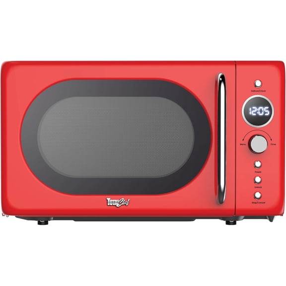 Retro Microwave Oven | 20L / 0.7 Cu Ft | Quick Start & Defrost By Weight/Time | 8 Pre-set Cooking Modes For Coffee, Rice, Pasta, Potato, Reheat, Fish, Pizza, Popcorn | 700W | Red