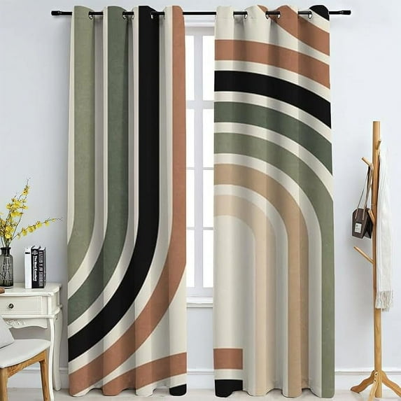 Retro Mid Century Arch Blackout Curtains, Boho Abstract Rainbow Window Curtains, Polyester Thermal Insulated Washable Curtains For Bedroom Living Room Kitchen 53"W x 63"L (Pack of 2)