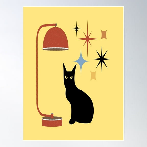 Retro Mid Century Atomic Black Cat, Mid Century Cat,Retro Atomic Cats, Poster Wall Art, Modern Wall Decor For Living Room Bedroom, 24x36 UNFRAMED