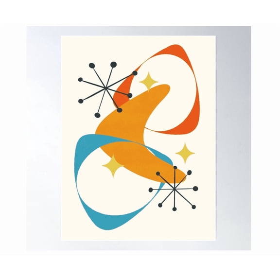 Retro Mid Century Atomic Space Age Abstract Wall Art Poster