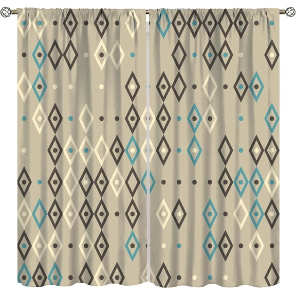 Retro Mid-Century Curtains, Abstract Geometric 50s 60s Modern Vintage Style Prints Blackout Window Treatments Drapes for Bedroom Living Room Kitchen,2-Panel Set & Rod Pocket42x54in