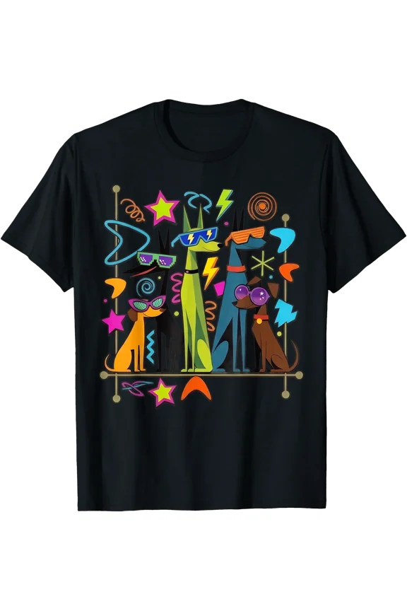 Retro Mid-Century Modern Dogs 50s 60s Atomic Art Design T-Shirt, Unisex T-Shirt