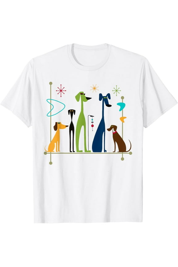 Retro Mid-Century Modern Dogs 50s 60s Style Mens T-Shirt
