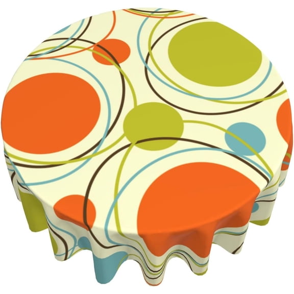 Retro Mid Century Tablecloth Abstract Round Table Cover Washable for Home Kitchen Dining 60 Inch