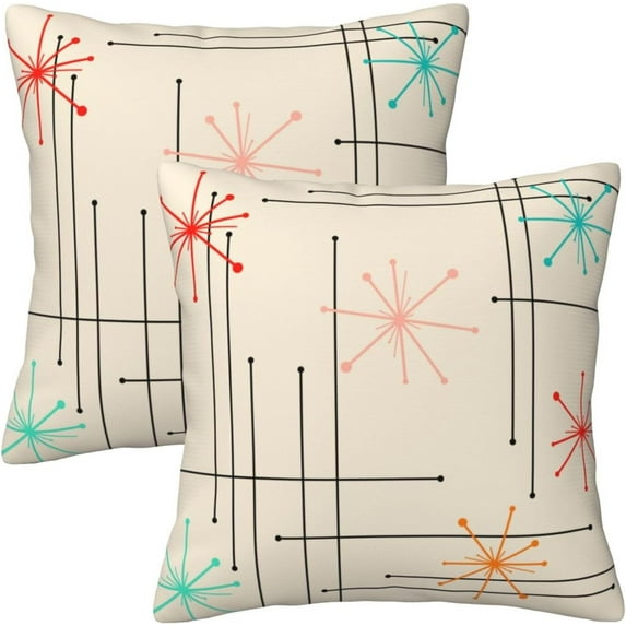 Retro Mid Century Throw Pillow Covers Soft Square Cushion Pillowcase Set of 2 for Sofa Couch Home Decor 18 X 18 in