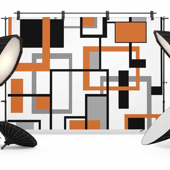 Retro Middle Backdrop for Photography, Ages Abstract Geometric Orange Black Square Photo Backdrop Portrait Background Party Banner Photo Backgrounds for Studio Booth Props, 10x8ft