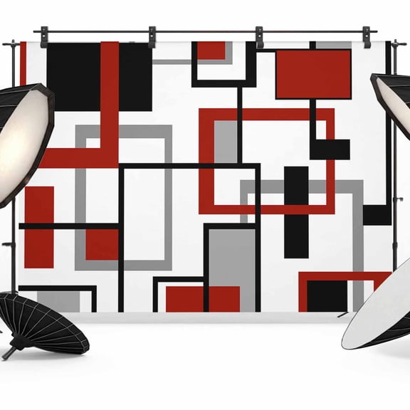 Retro Middle Backdrop for Photography, Ages Abstract Geometric Red Black Square Photo Backdrop Portrait Background Party Banner Photo Backgrounds for Studio Booth Props, 7x5ft