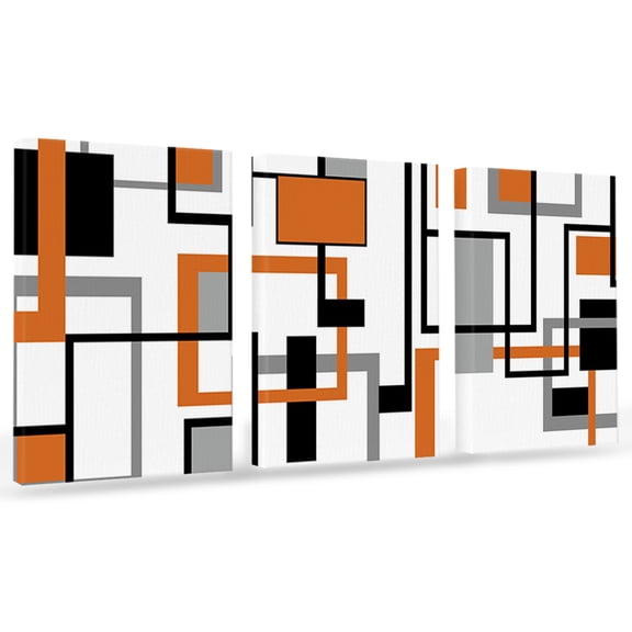 Retro Middle Canvas Wall Art 3 Panels, Ages Abstract Geometric Orange Black Square Framed Wall Decor Modern Artwork Prints Painting for Living Room, Bedroom, Kitchen & Cafe Decor 20" x 24"
