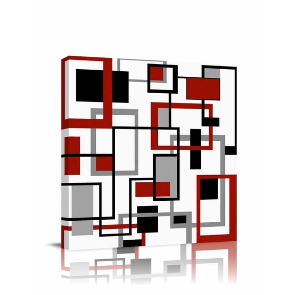 Retro Middle Canvas Wall Art, Ages Abstract Geometric Red Black Square Framed Wall Decor Modern Artwork Prints Painting for Living Room, Bedroom, Kitchen & Cafe Decor 20x20 Inch