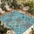 thumbnail image 1 of Retro Middle Century Outdoor Rug for Patio/Deck/Porch, Non-Slip Large Area Rug 5 x 8 Ft, Rustic Bohemia Style Aztec Blue Indoor Outdoor Rugs Washable Area Rugs, Reversible Camping Rug Carpet Runner, 1 of 8