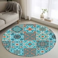thumbnail image 1 of Retro Middle Century Round Area Rug 4Ft Washable Circle Rugs for Bedroom Dining Room, Rustic Bohemia Style Aztec Blue Non-Slip Carpet Floor Mats Indoor Outdoor Carpet Runner Aesthetic Home Decor, 1 of 8