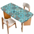 thumbnail image 1 of Retro Middle Century Table Cloths for 3 Foot Rectangle Tables, Rustic Bohemia Style Aztec Blue Patio Waterproof Elastic Fitted Tablecloths, Washable Rectangular Table Cover for Camping, 1 of 8