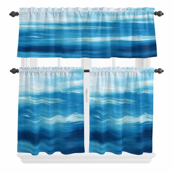 Retro Middle Curtain Valances Set Ages Abstract Geometric Teal Black Square Kitchen Curtains 36 inch Length Rod Pocket Valance and Tiers 3 Piece Set Small Bedroom Bathroom Laundry Decor
