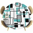 thumbnail image 1 of Retro Middle Round Fitted Table Cover Ages Abstract Geometric Teal Black Square Waterproof Table Cloth with Elastic Edge Wipeable Tablecloth for Picnic Camping Party Fits 36"-44" Diameter, 1 of 8