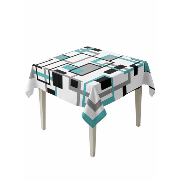 Retro Middle Table Cloth 60x60 Inch Square, Ages Abstract Geometric Teal Black Square Waterproof Tablecloth Washable Table Cover for Party Picnic Dinner Decor