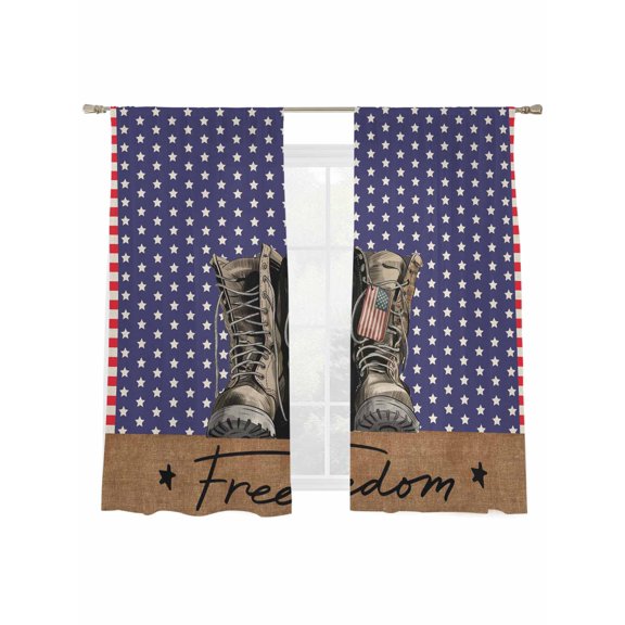 Retro Military Boots Sheer Curtains 2 Panels Set Freedom Stars Navy American Flag Striped Sheer Window Curtains Light Filtering Rod Pocket Voile Drapes for Bedroom Living Room 52"x63"