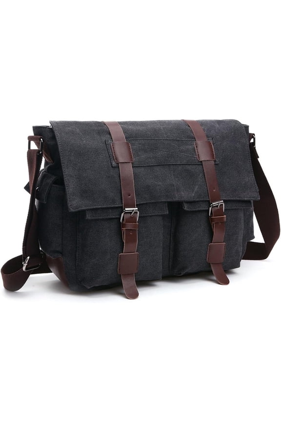Retro Military Men's Canvas Crossbody Bag, Leather Canvas Laptop Bag, Messenger Bag
