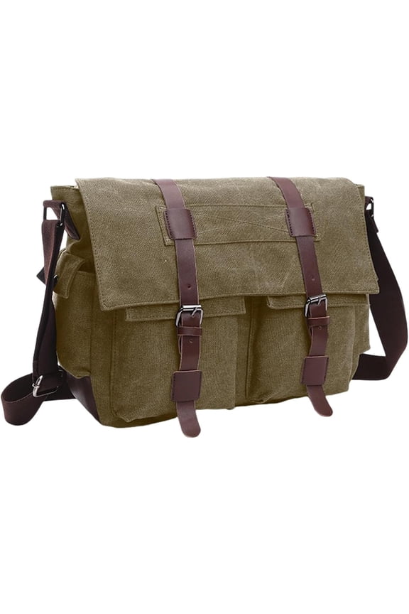 Retro Military Men's Canvas Crossbody Bag, Leather Canvas Laptop Bag, Messenger Bag