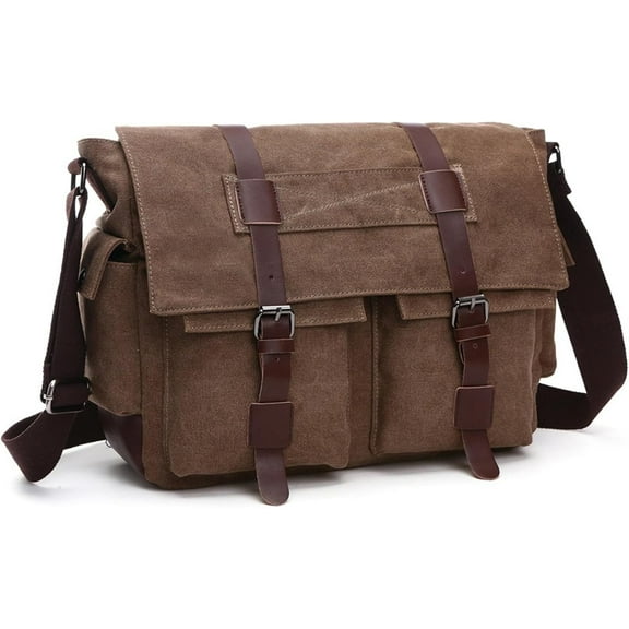 Retro Military Men's Canvas Crossbody Bag, Leather Canvas Laptop Bag, Messenger Bag