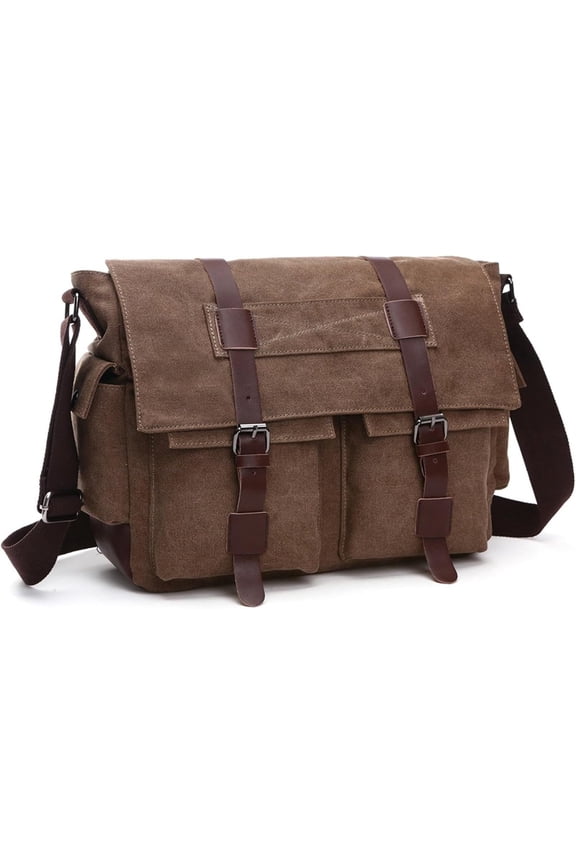 Retro Military Men's Canvas Crossbody Bag, Leather Canvas Laptop Bag, Messenger Bag