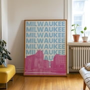 Retro Milwaukee Wisconsin Poster, Pink City Skyline Wall Art