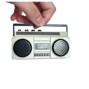 Retro Mini Boombox - Vintage Tape Player Design, Rechargeable Battery & Buttons - Novelty Music Speaker for Kids Adults