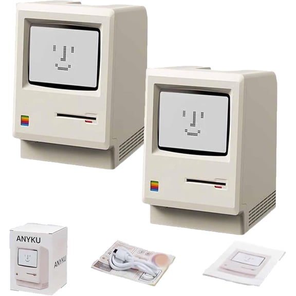 Retro Mini Computer Pixel Desk Clock - Classic Vibe Table Ornament with Time, Date, Year & Temperature Display for Home Office Bedside(XX-2pc)