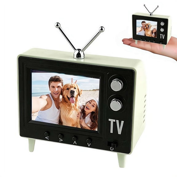 Retro Mini Work TV Toy,112 Scale Mini Work TV 8GB Memory Tiny Dollhouse Television Supports USB Playback and Headphone Jack, for DIY Scenes and Unique Collectible Gift