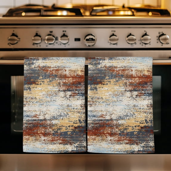 Retro Minimalist Art Kitchen Towels Set of 2, Abstract Bohemia Aesthetics Brown Beige Absorbent Dish Towels for Kitchen, Microfiber Hand Towel, Quick Drying Tea Towel for Cleaning Dishcloths