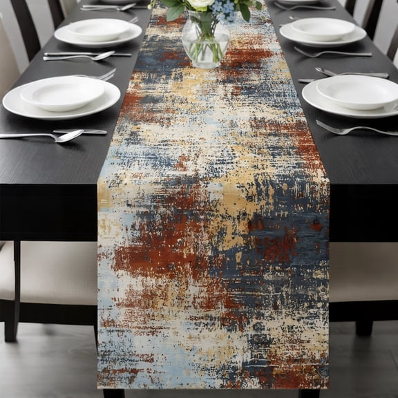 Retro Minimalist Art Table Runner 36 Inches,Short Dining Table Runners Dresser Scarves,Abstract Bohemia Aesthetics Brown Beige Kitchen Coffee Tablerunner for Tabletop Party Birthday Wedding 13"x36"