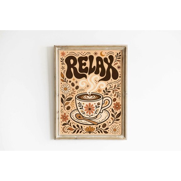 Retro Minimalist Coffee Cup Wall Art Print With Cafe And Home Decor
