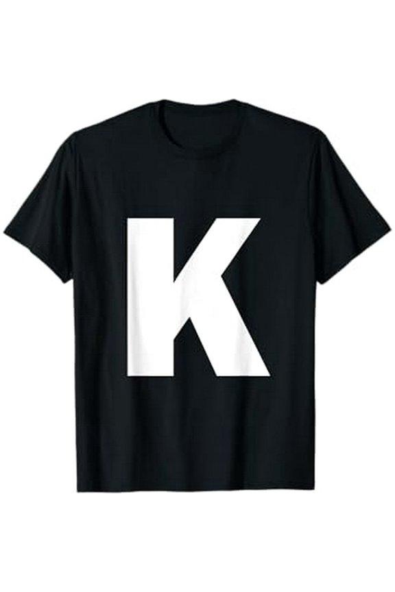 Retro Minimalist Letter K Initial Monogram Black T-Shirt for Men and Women, Simple Alphabet Graphic Tee, Personalized Style Top
