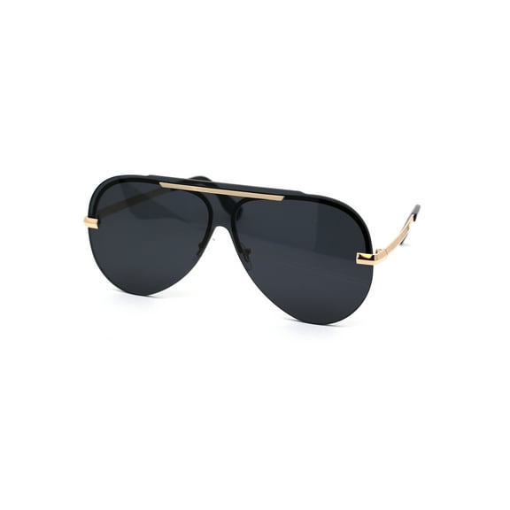 Retro Minimalist Rimless Metal Frame Racer Sunglasses Gold Black