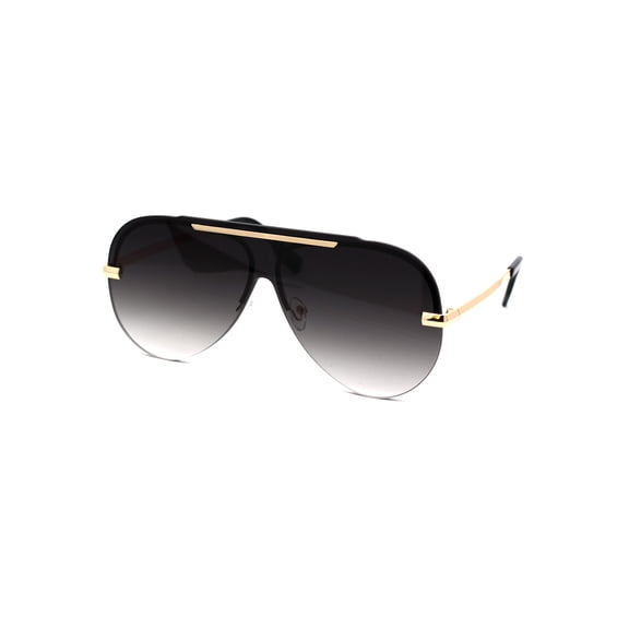 Retro Minimalist Rimless Metal Frame Racer Sunglasses Gold Smoke