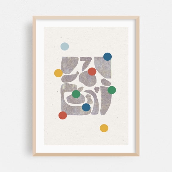 Retro Minimalist Shape - Mixed Media Abstract Geometric Minimalist Modern Art Mid-Century Modern Pattern Art Deco Oak Framed Wall Art Print 24 x 36 inches