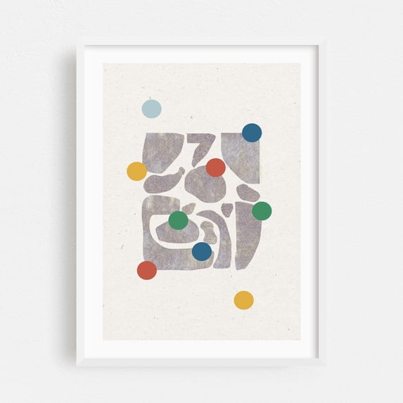 Retro Minimalist Shape - Mixed Media Abstract Geometric Minimalist Modern Art Mid-Century Modern Pattern Art Deco White Framed Wall Art Print 20 x 30 inches