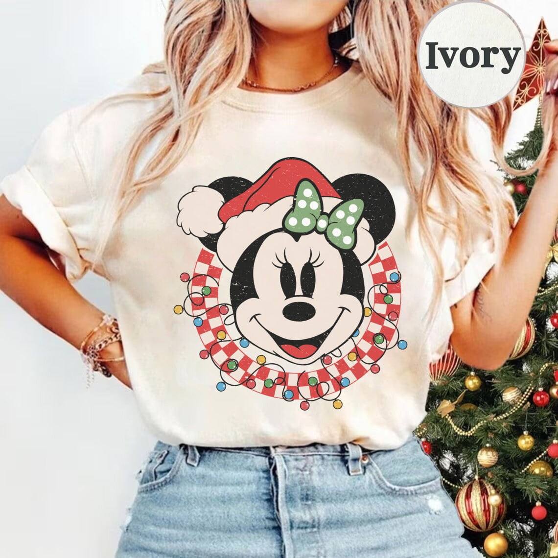 Retro Minnie Christmas Checkered Shirt Disney Christmas Shirt Disney Christmas Comfort Colors Shirt Size S Tee Yam New Walmart