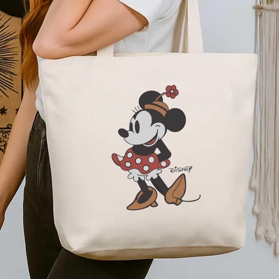 Retro Minnie Mouse Zippered Tote Bag, Disney Tote, Classic Minnie Tote Bag, Disney Gift fo