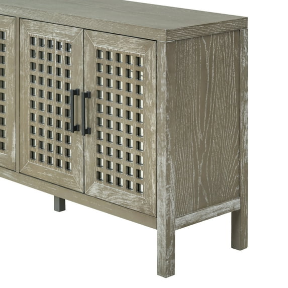 Retro Mirrored Sideboard Console Table with Closed Grain Pattern, Large Wood Storage Cabinet Free Stand, Accent Cabinet for Entryway Living Room Dining Room
