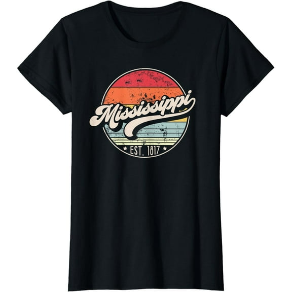 Retro Mississippi Home State MS Cool 70s Style Sunset T-Shirt