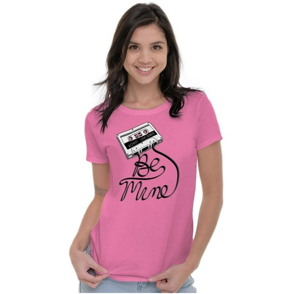 Retro Mixtape Be Mine Valentine Womens Slim Fit Graphic Tee Brisco Brands X
